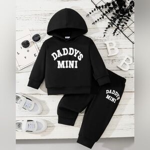 2 pc Black Daddy's Mini Hoodie and Matching Pants Set Sz 12-18 mo